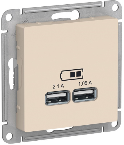 Розетка USB тип A+A без рамки Systeme Electric AtlasDesign 2-м. 2100мА бежевый