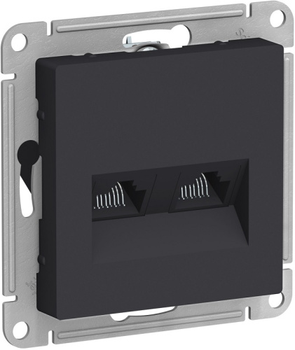 Розетка компьютерная без рамки Systeme Electric AtlasDesign 2-м. RJ45+RJ45 5e карбон