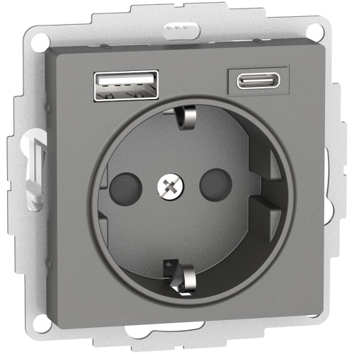 Розетка с заземлением +2xUSB тип A+C без рамки Systeme Electric AtlasDesign 1-м. сталь