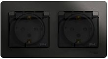 Розетка с заземлением с рамкой Systeme Electric Glossa 2-м. крышка шторки IP44 графит