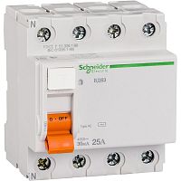 Выключатель дифференциального тока УЗО Schneider Electric Домовой 4п 40А 100мА 4,5кА тип AC