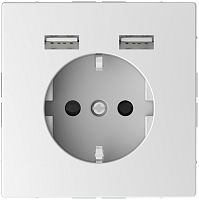 Розетка с заземлением +2xUSB тип A+A без рамки Schneider Electric Merten D-Life 1-м. белый лотос