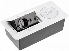 Розетка встраиваемая полуавтоматическая GTV 1-м.+беспроводная зарядка+2xUSB 212х118х70мм белый