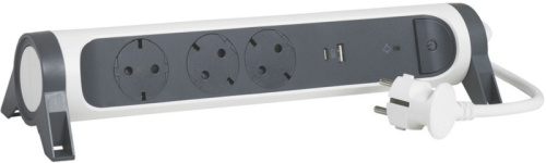 Удлинитель с заземлением и выключателем Legrand Комфорт 3+2xUSB тип A+Cх1,5м 16А 3500Вт бело-черный