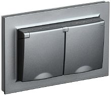 Розетка с заземлением IEK Brite РСбш12-3-44-БрС 1-м. 2 мод. крышка шторки IP44 сталь