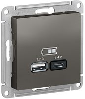 Розетка USB тип A+С без рамки Systeme Electric AtlasDesign 2-м. 2400мА сталь