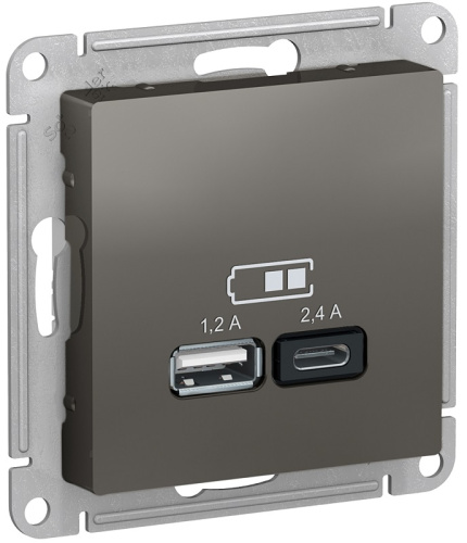 Розетка USB тип A+С без рамки Systeme Electric AtlasDesign 2-м. 2400мА сталь