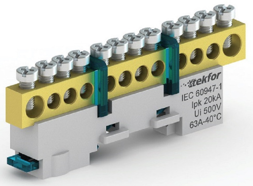Шина неизолированная Tekfor N "ноль" KSN-7-6x9-12 12 групп синий