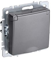 Розетка с заземлением без рамки IEK Brite РСбш10-3-БрС 1-м. крышка шторки сталь