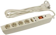 Сетевой фильтр с заземлением ЭРА SFU-5es-2m-I 5-м+2USB тип A+A 2,0м 10А 2200В слоновая кость