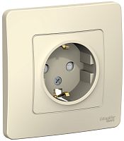 Розетка с заземлением с рамкой Systeme Electric Blanca 1-м. шторки молочный