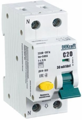 Автомат дифференциального тока АВДТ DEKraft ДИФ-103 2п (1п+N) 20А 30мА 6кА C тип A картинка