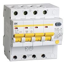 Автомат дифференциального тока АВДТ IEK KARAT АД14 4п 10А 30мА 4,5кА C тип AC картинка