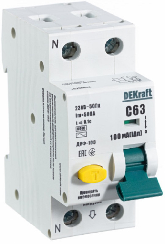 Автомат дифференциального тока АВДТ DEKraft ДИФ-103 2п (1п+N) 63А 100мА 6кА C тип A картинка