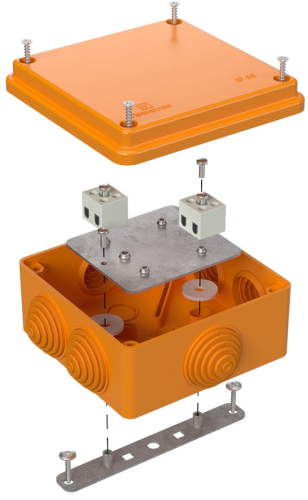 Коробка огнестойкая Промрукав 100x100x50мм под винт 4x2,5мм IP55 оранжевый картинка
