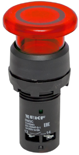 Кнопка-грибок без фиксации с подсветкой EKF PROxima SW2C-MD 1НЗ 22мм 220В IP54 красный картинка